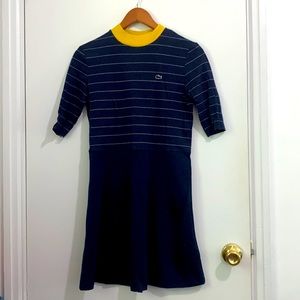 Lacoste Navy Striped A-Line Dress with Yellow Collar Preppy